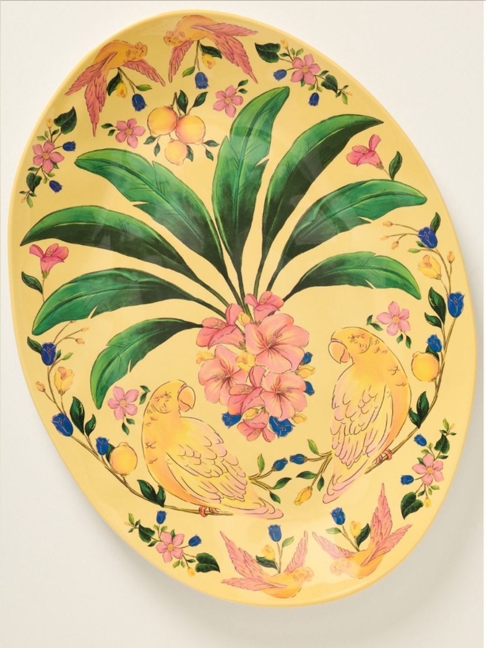 NWT Farm Rio x Anthropologie Large Yellow Floral Bird Melamine Platter
